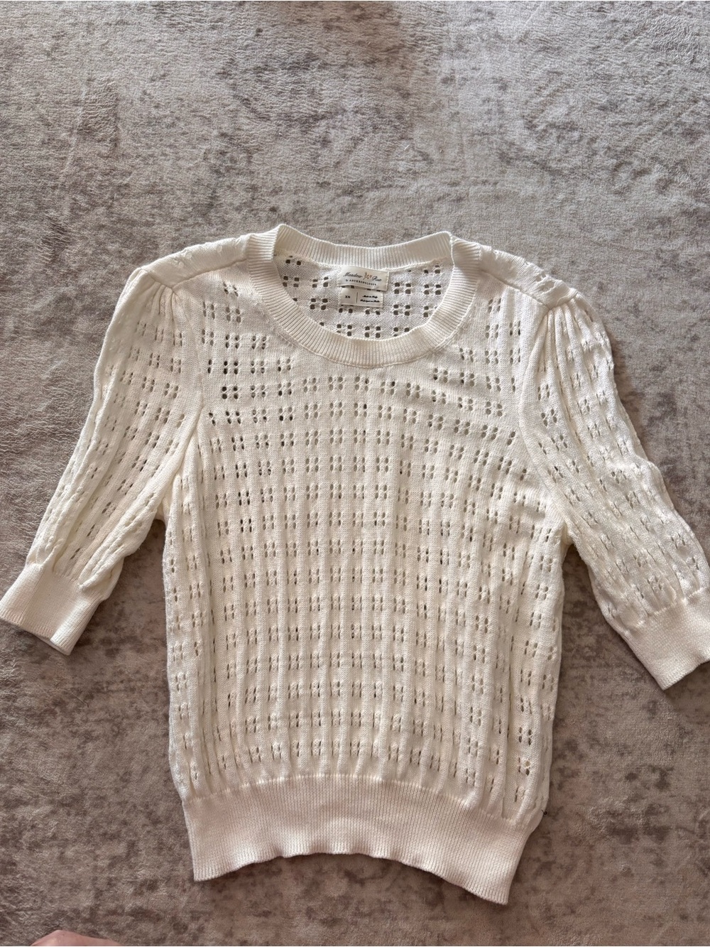 Anthropologie Cream Open-Knit Crewneck Sweater